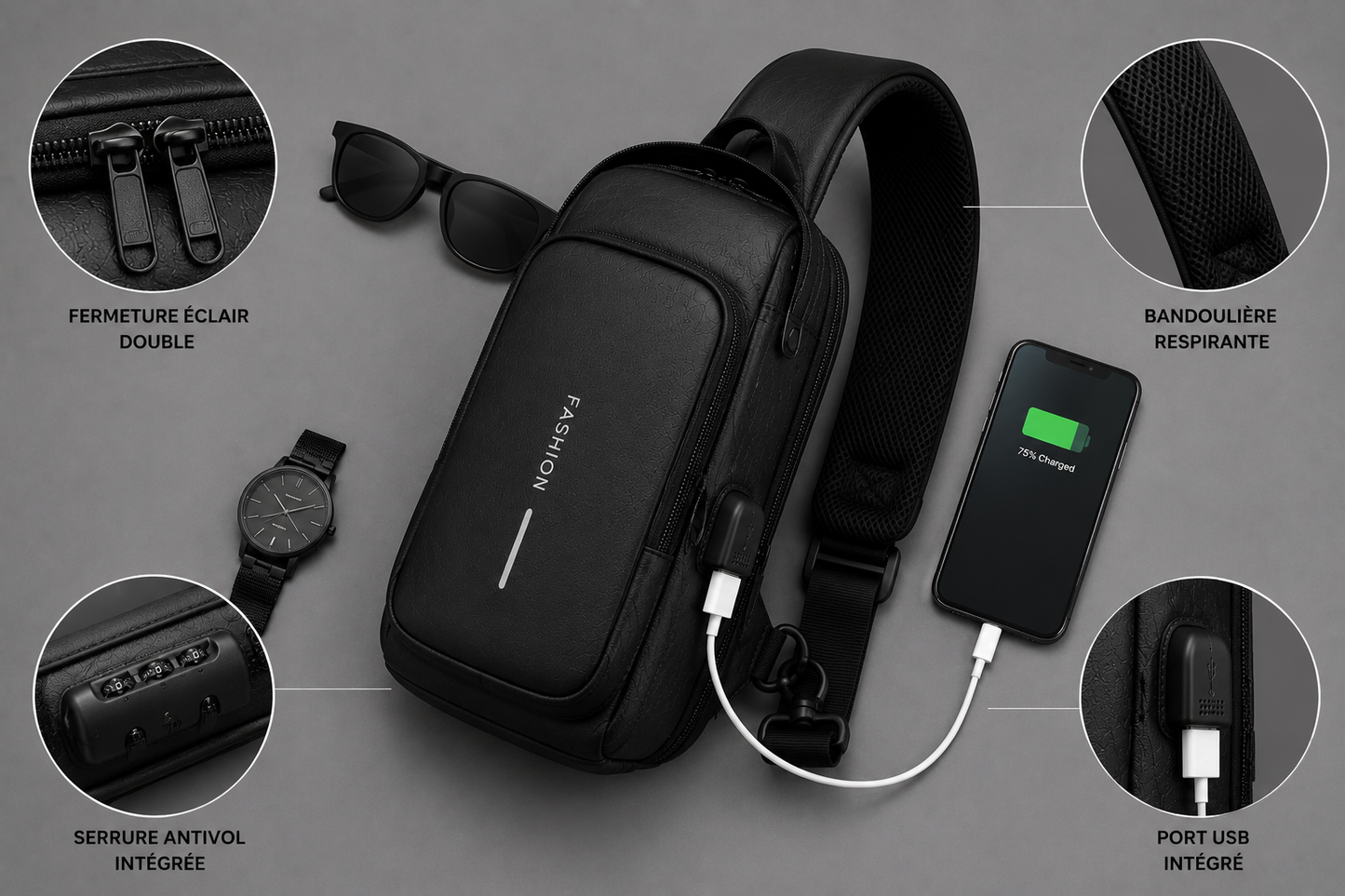 Sac Bandoulière Antivol NORVA™ | USB & Imperméable