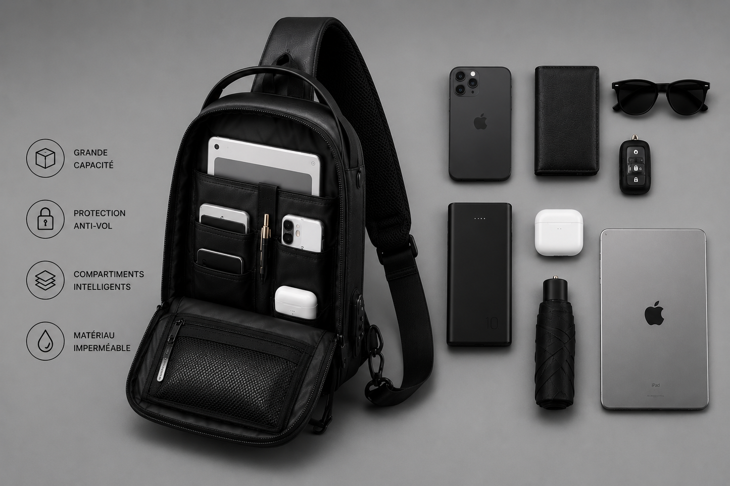 Sac Bandoulière Antivol NORVA™ | USB & Imperméable